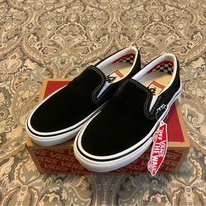 NWT Vans Skate Pop Cush Slip On Black White Sneakers Women’s 6 Mens 4.5